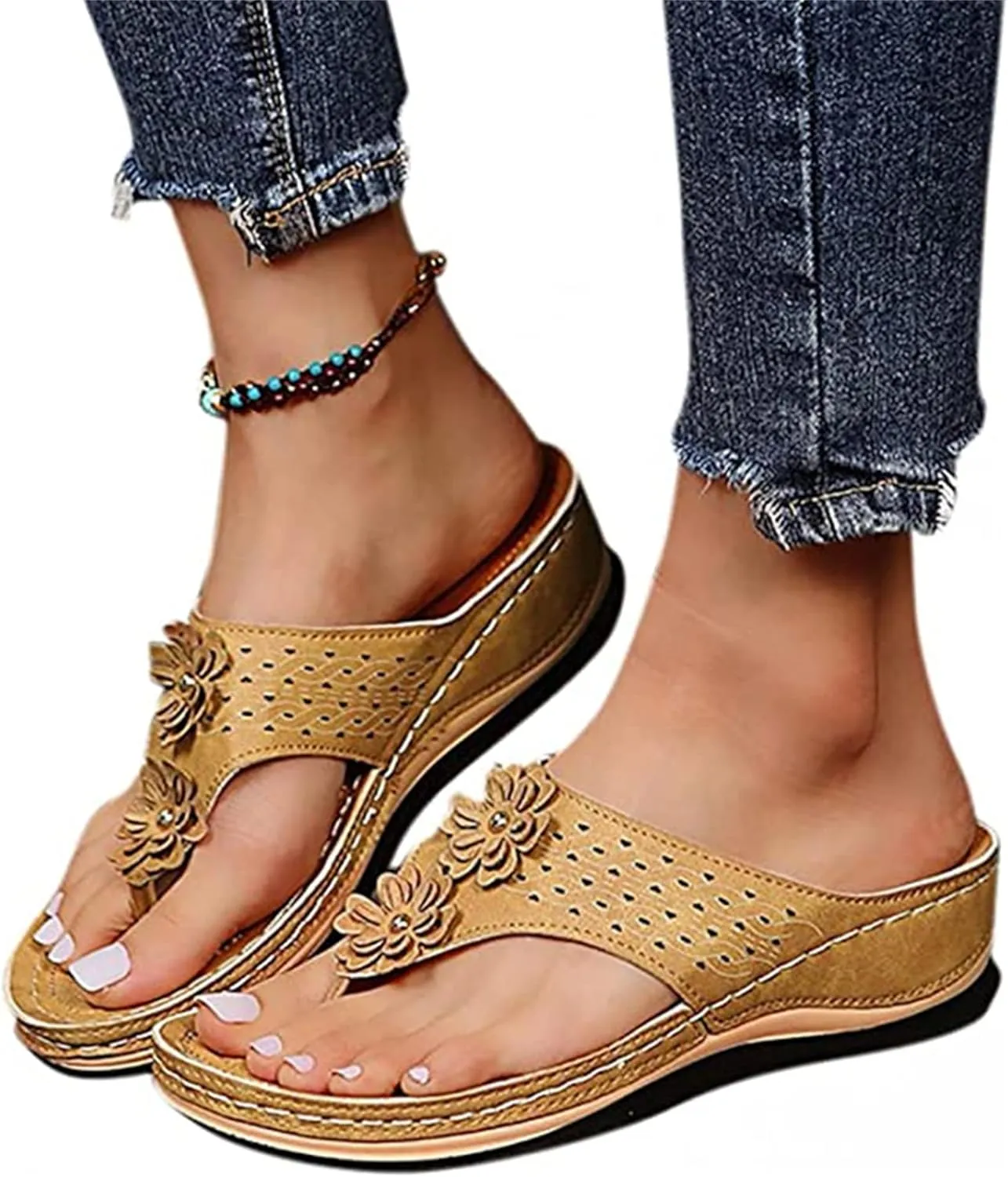 Ladmiple Sandals for Women Casual Summer Womens Orthopedic Sandal Arch Support Roman Open Toe Flip Flops Dressy Shoes