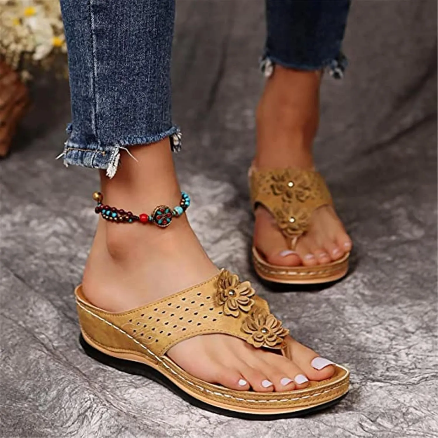 Ladmiple Sandals for Women Casual Summer Womens Orthopedic Sandal Arch Support Roman Open Toe Flip Flops Dressy Shoes