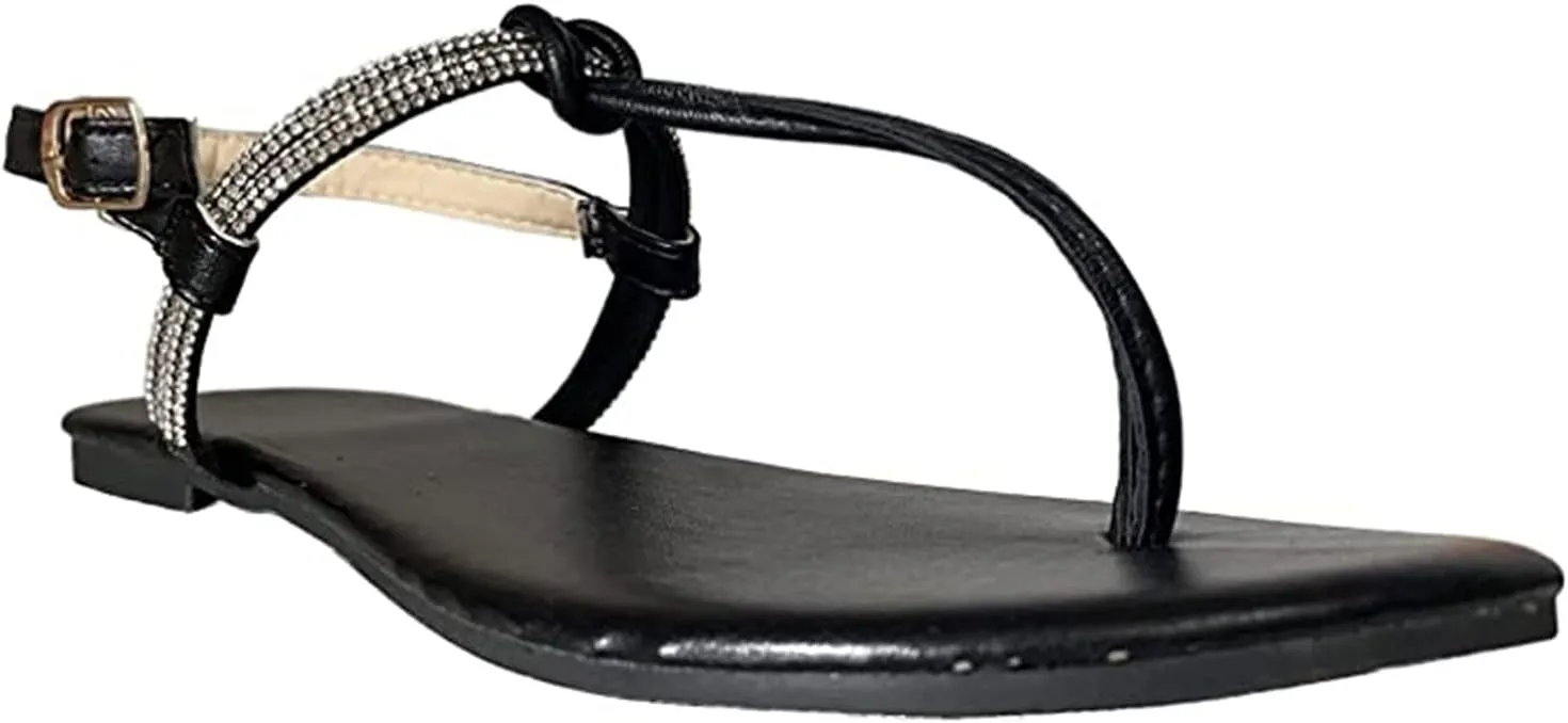 Ladmiple Sandals for Women Dressy,Women's Fashion 2023 Crystal Flip Flops Roman Casual Beach T-Strap Flat Sandal Shoes