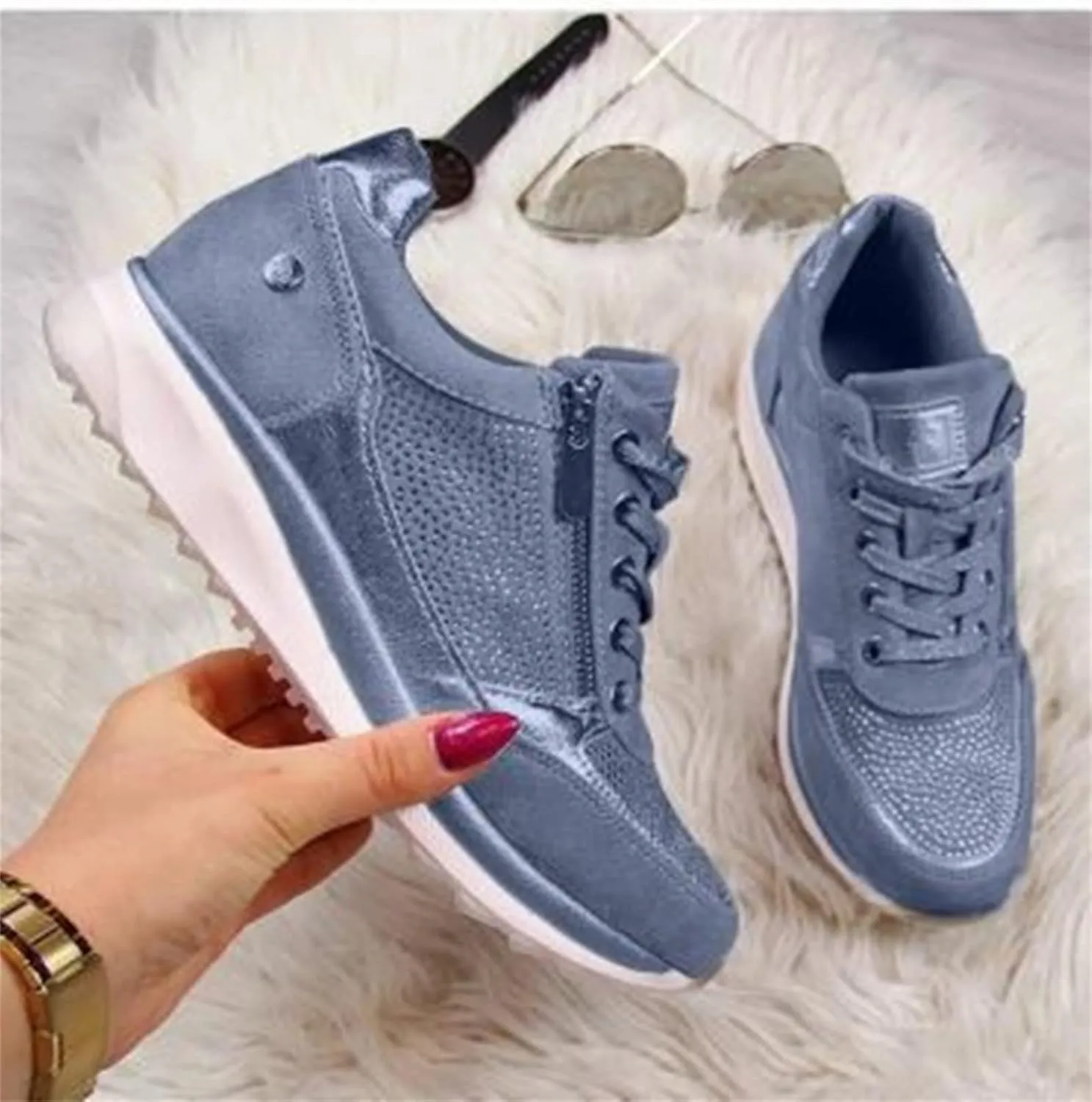 Ladmiple Sneakers For Women Walking Shoes Lace-up Classic Fashion Dressy Casual Summer Slip On Platform Flats Loafers