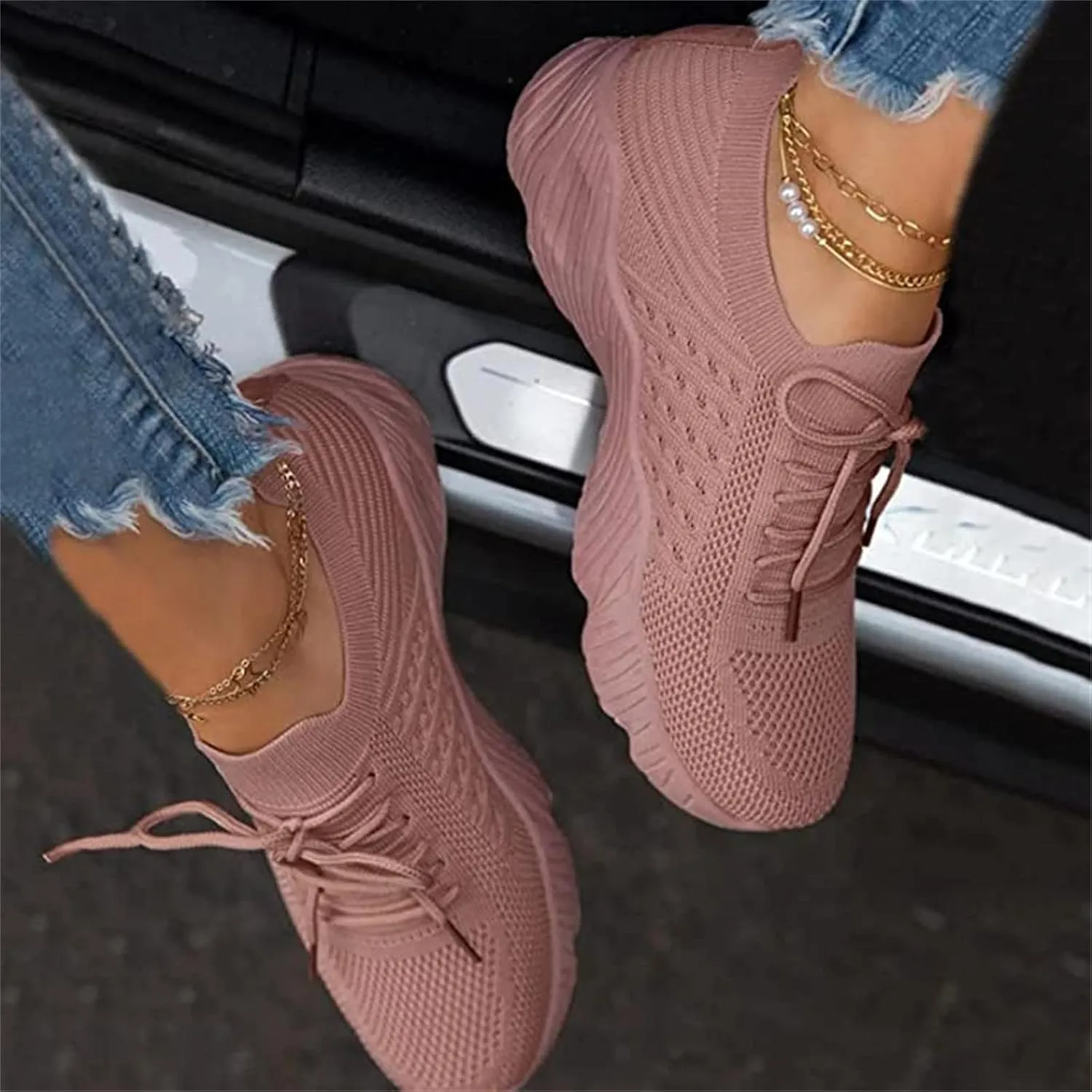 Ladmiple Tennis Shoes Womens Walking Running Slip on Sock Sneakers Lady Mesh Loafers Non Slip Fashion Casual Athletic Shoes
