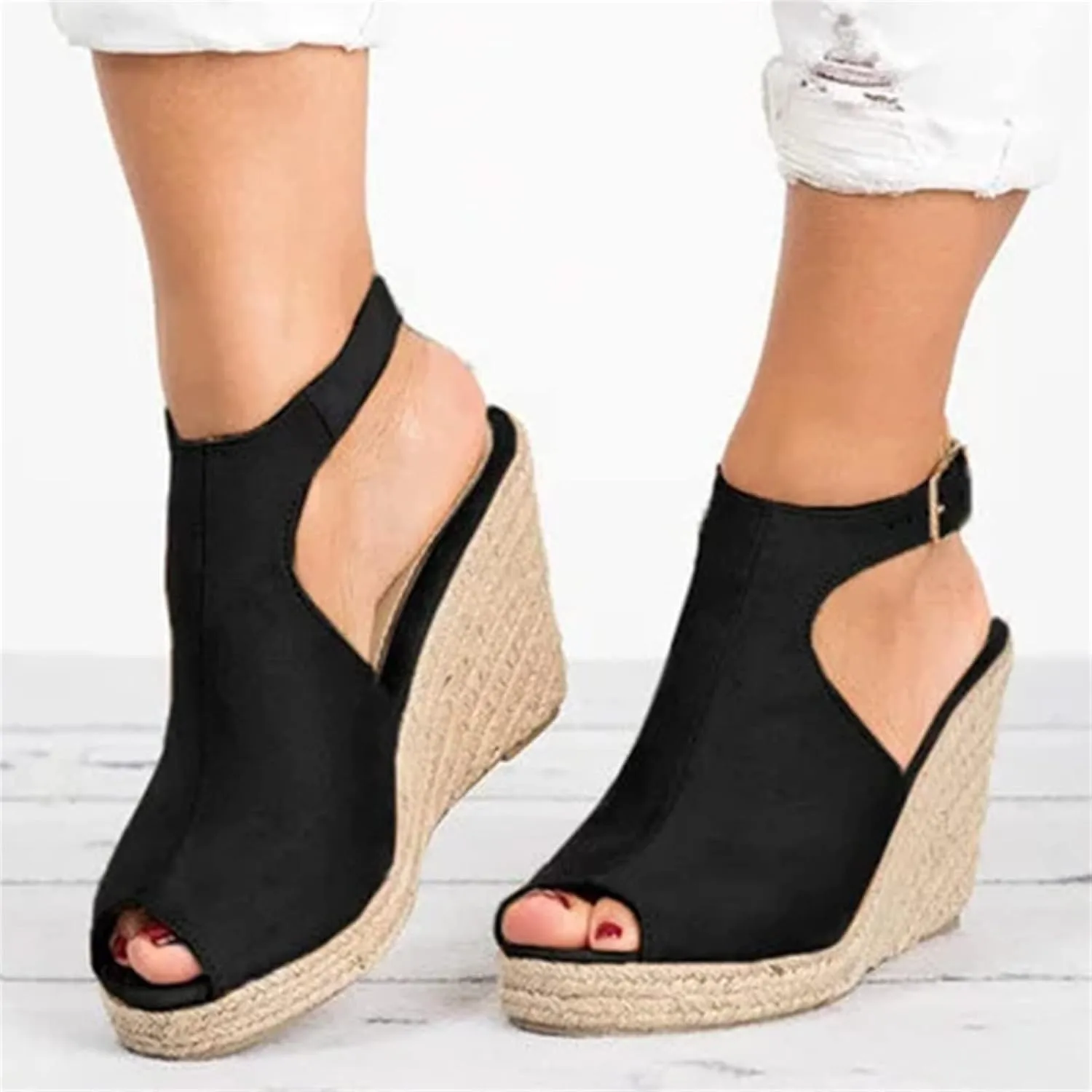 Ladmiple Wedge Sandals for Women Dressy Casual Summer Ankle Strap Open Toe High Heel Slip on Espadrilles Platform Sandal