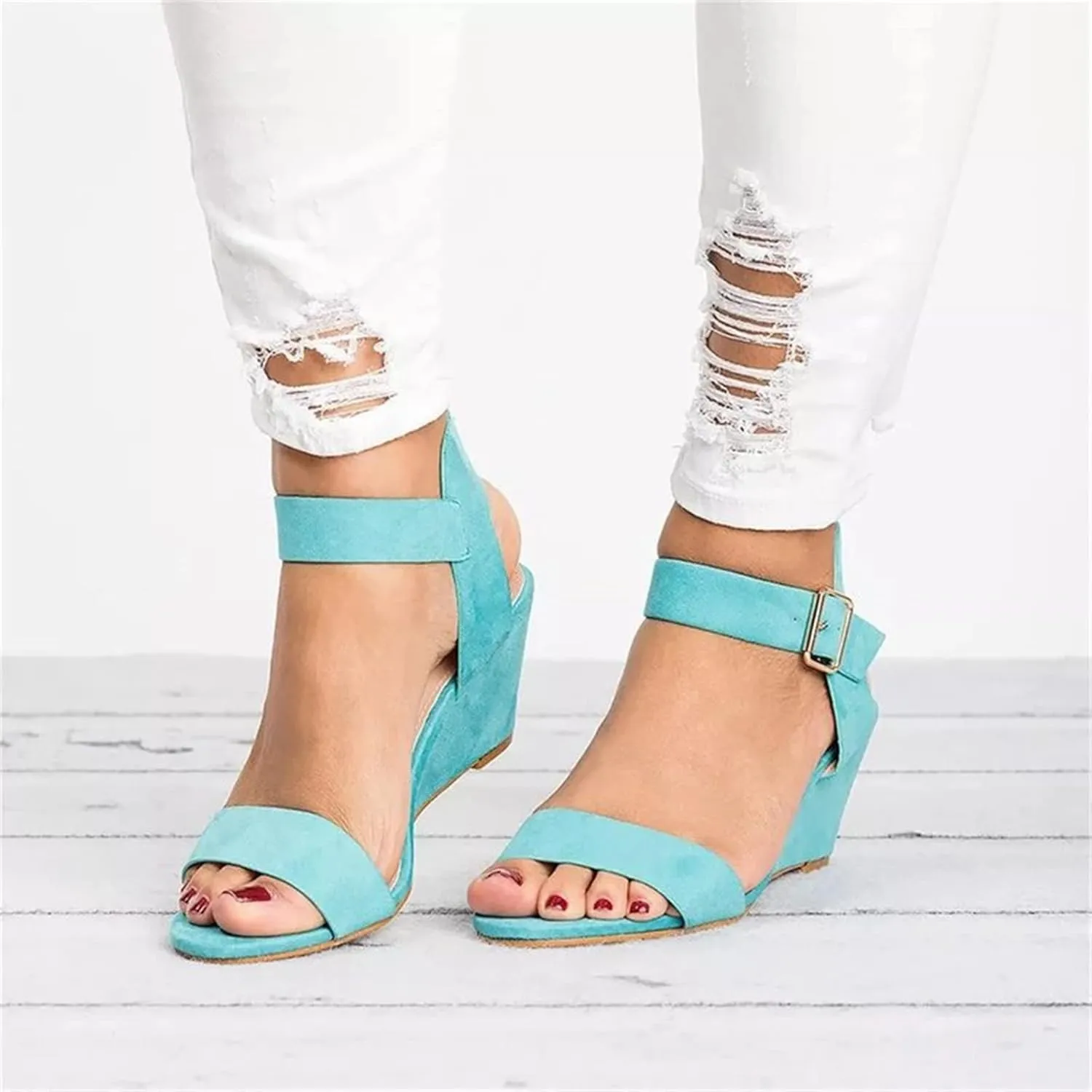 Ladmiple Wedge Sandals for Women Dressy Casual Summer Ankle Strap Open Toe Low Heel Platform Espadrilles Slip on Sandal