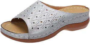 Ladmiple Womens Casual Summer Fashion Sparkly Orthopedic Wedge Flip Flops with Arch Support Roman Open Toe Slipper Shoes