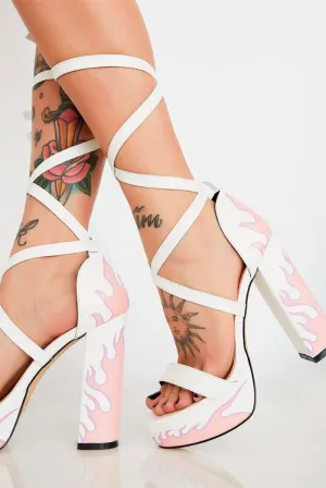 Lamoda White Flame Lace Up Platform Heels