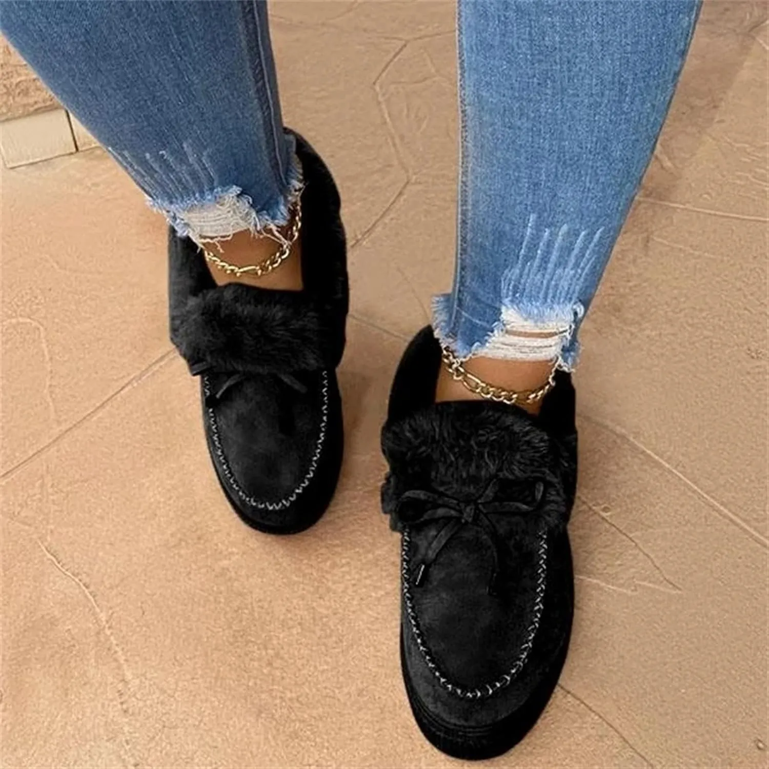 Lausiuoe Boots For Women Ankle Booties Warm Slip On Comfortable Winter Snow Fur Boots Fashion Casual Walking Loafers Shoes
