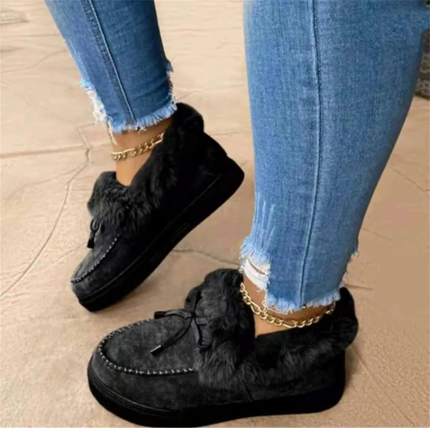 Lausiuoe Boots For Women Ankle Booties Warm Slip On Comfortable Winter Snow Fur Boots Fashion Casual Walking Loafers Shoes