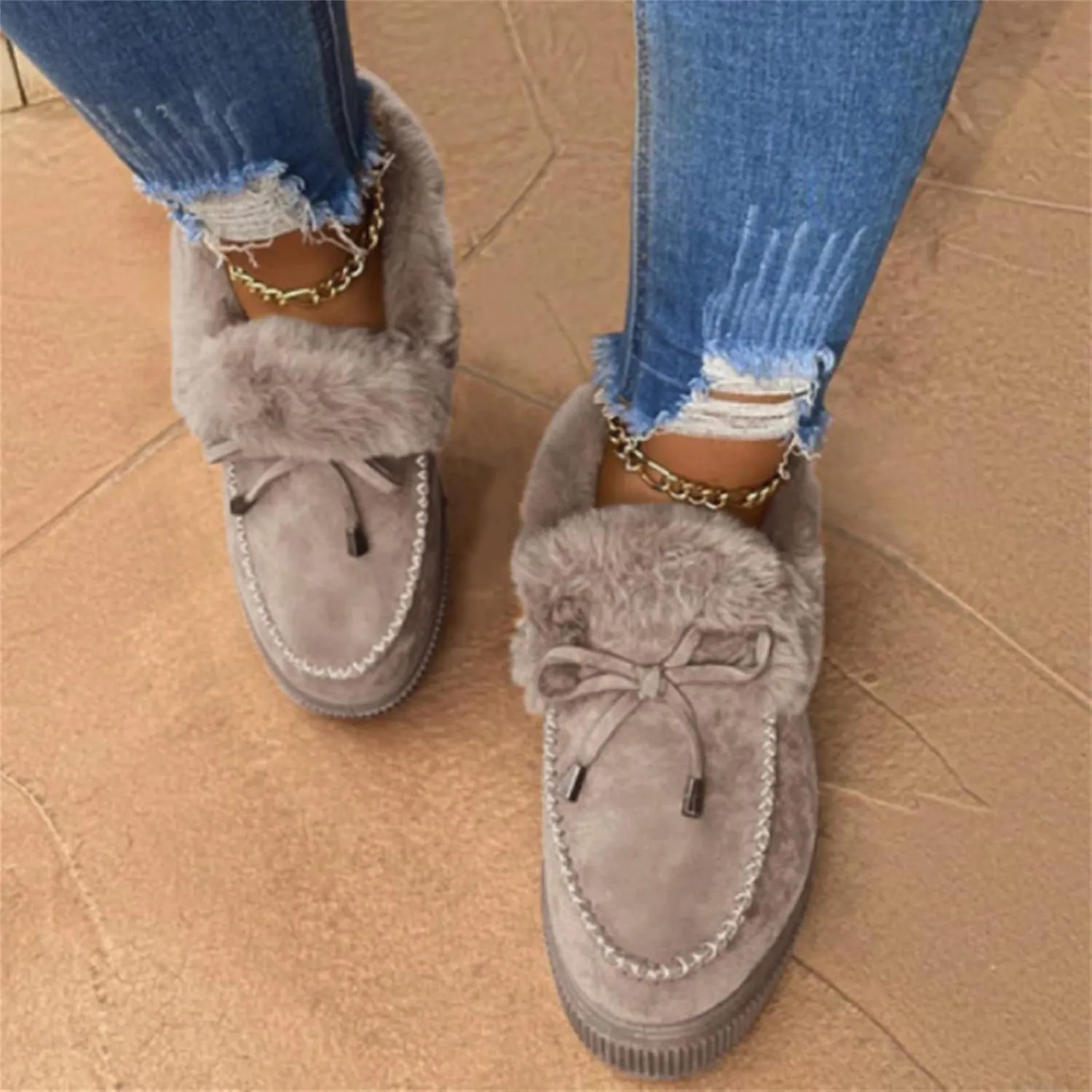 Lausiuoe Boots For Women Ankle Booties Warm Slip On Comfortable Winter Snow Fur Boots Fashion Casual Walking Loafers Shoes