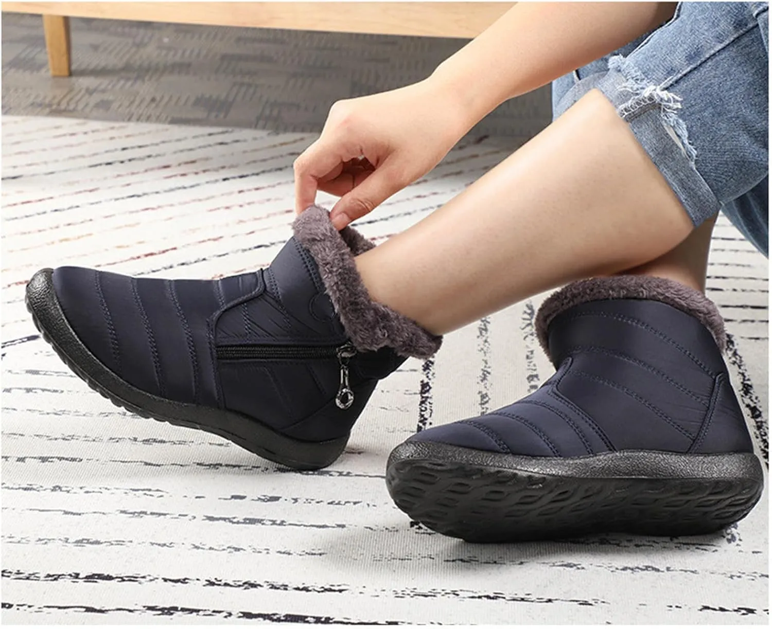 Lausiuoe Snow Boots For Women Waterproof Insulated Non Slip Winter Fur Lining Comfortable Outdoor Ankle Booties Shoes