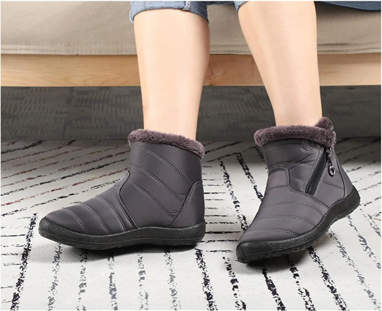 Lausiuoe Snow Boots For Women Waterproof Insulated Non Slip Winter Fur Lining Comfortable Outdoor Ankle Booties Shoes