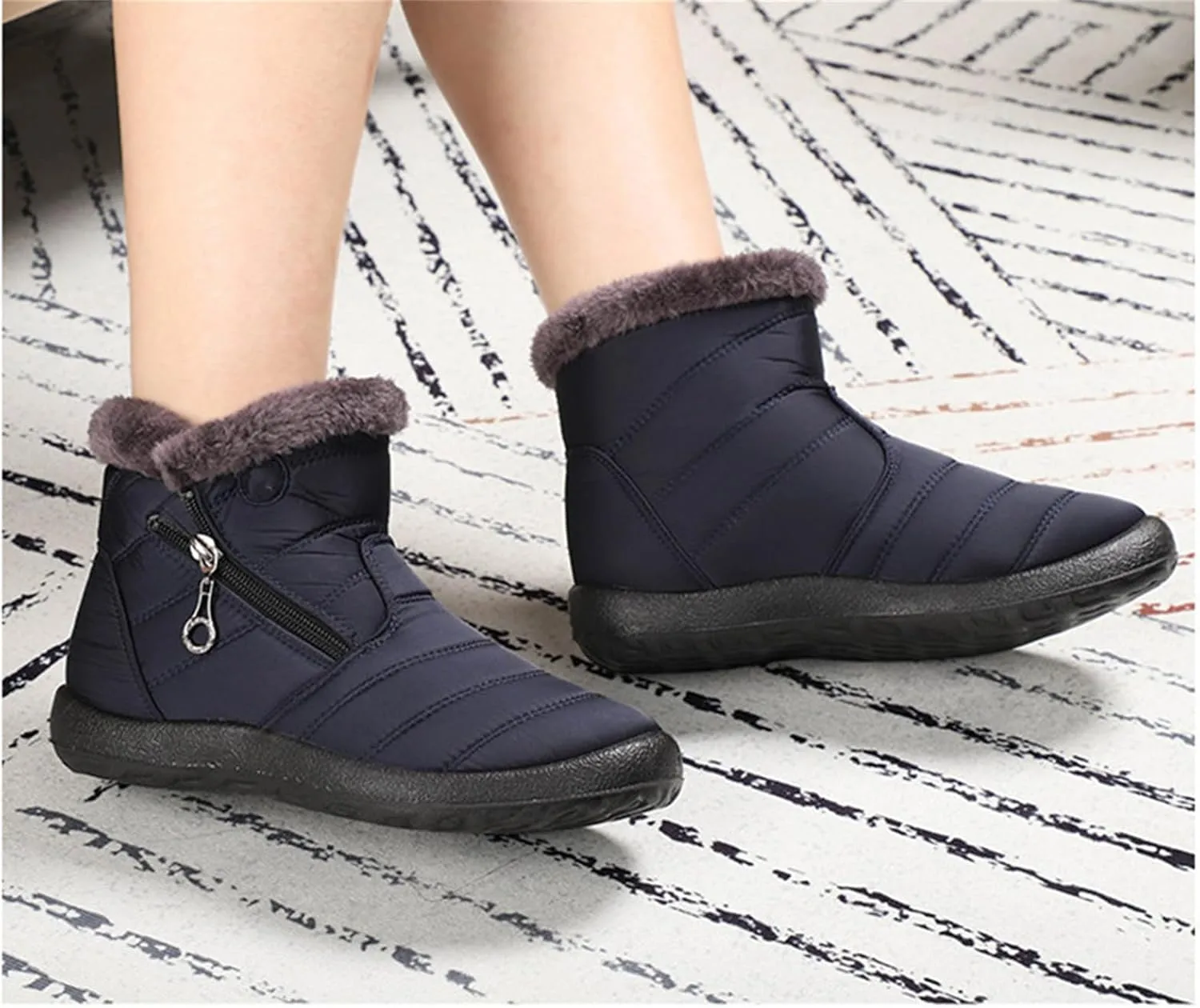 Lausiuoe Snow Boots For Women Waterproof Insulated Non Slip Winter Fur Lining Comfortable Outdoor Ankle Booties Shoes