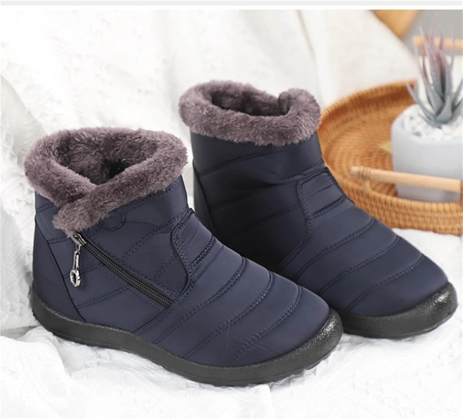 Lausiuoe Snow Boots For Women Waterproof Insulated Non Slip Winter Fur Lining Comfortable Outdoor Ankle Booties Shoes