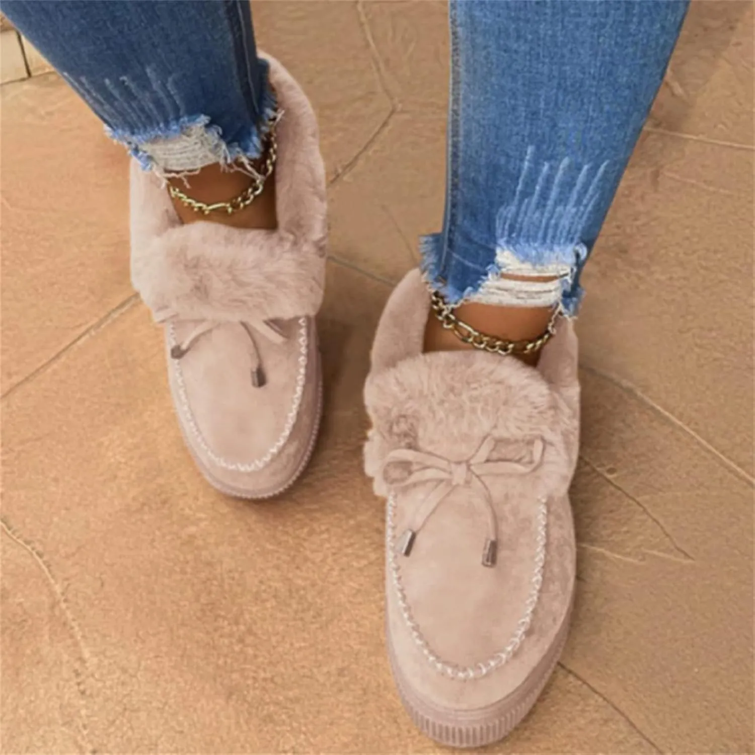 Lausiuoe Winter Fashion Boots For Women 2024 Snow Boots Winter Shoes with Fur Lined Warm Slip On Casual Fuzzy Ankle Booties