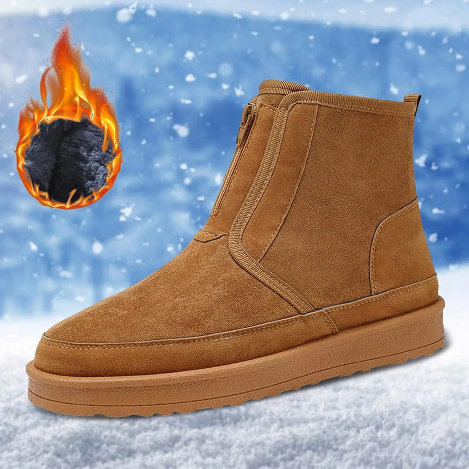 Men's Snow Boots Warm Furry Lined Footwear Waterproof Outdoor Casual Winter Boots Slip on Ankle Booties Non-Slip Climbing Shoes Hiking Boots