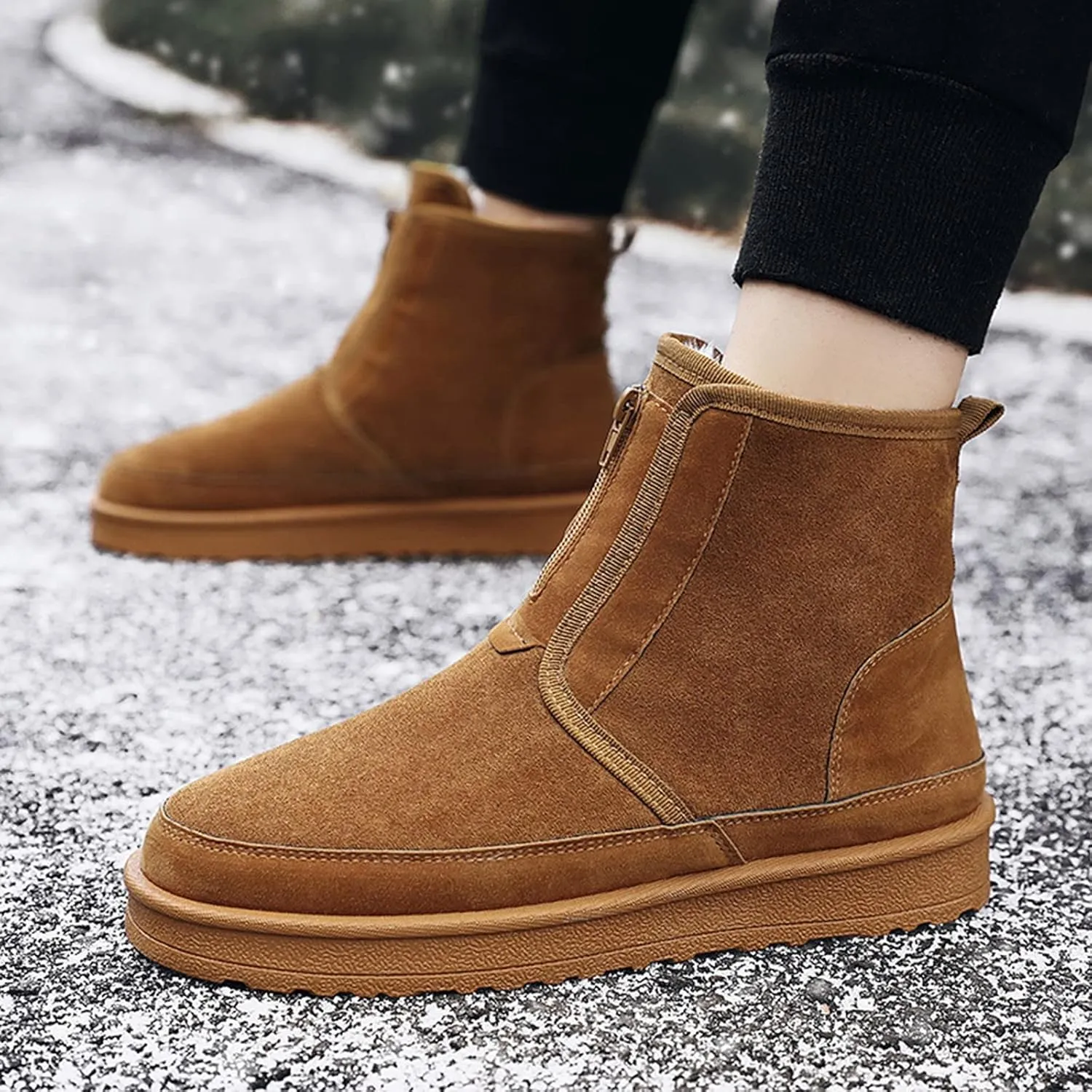 Men's Snow Boots Warm Furry Lined Footwear Waterproof Outdoor Casual Winter Boots Slip on Ankle Booties Non-Slip Climbing Shoes Hiking Boots