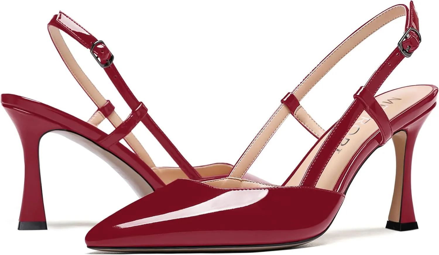 MERRORI Womens Dress Wedding Buckle Patent Pointed Toe Slingback Spool High Heel Pumps Shoes 3.3 Inch