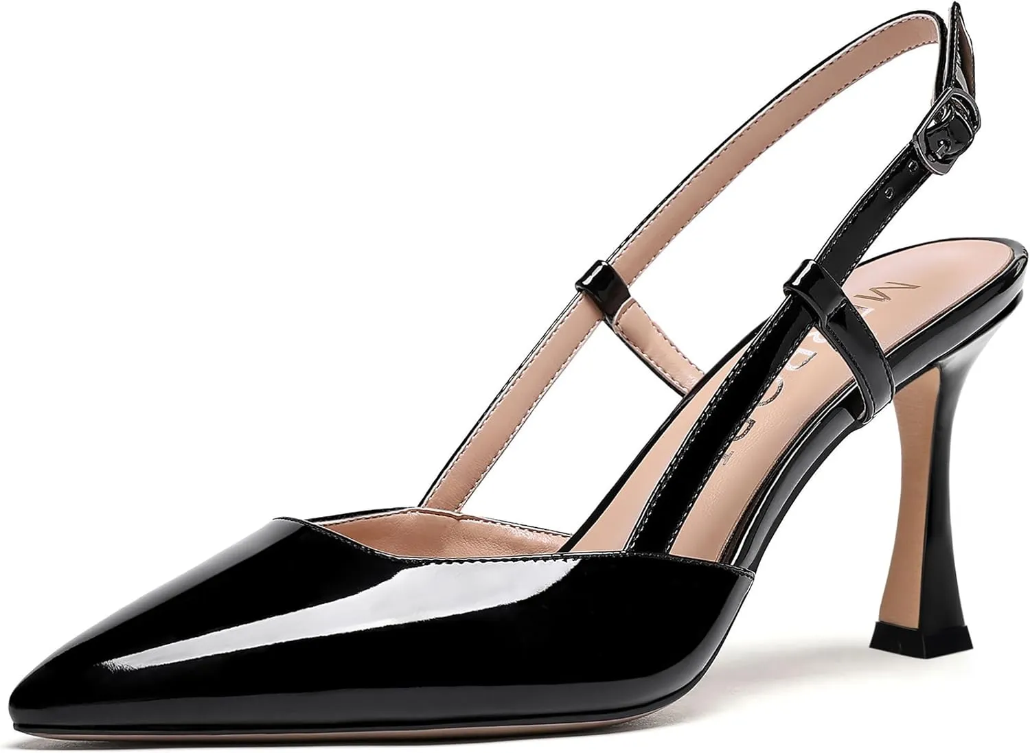 MERRORI Womens Dress Wedding Buckle Patent Pointed Toe Slingback Spool High Heel Pumps Shoes 3.3 Inch