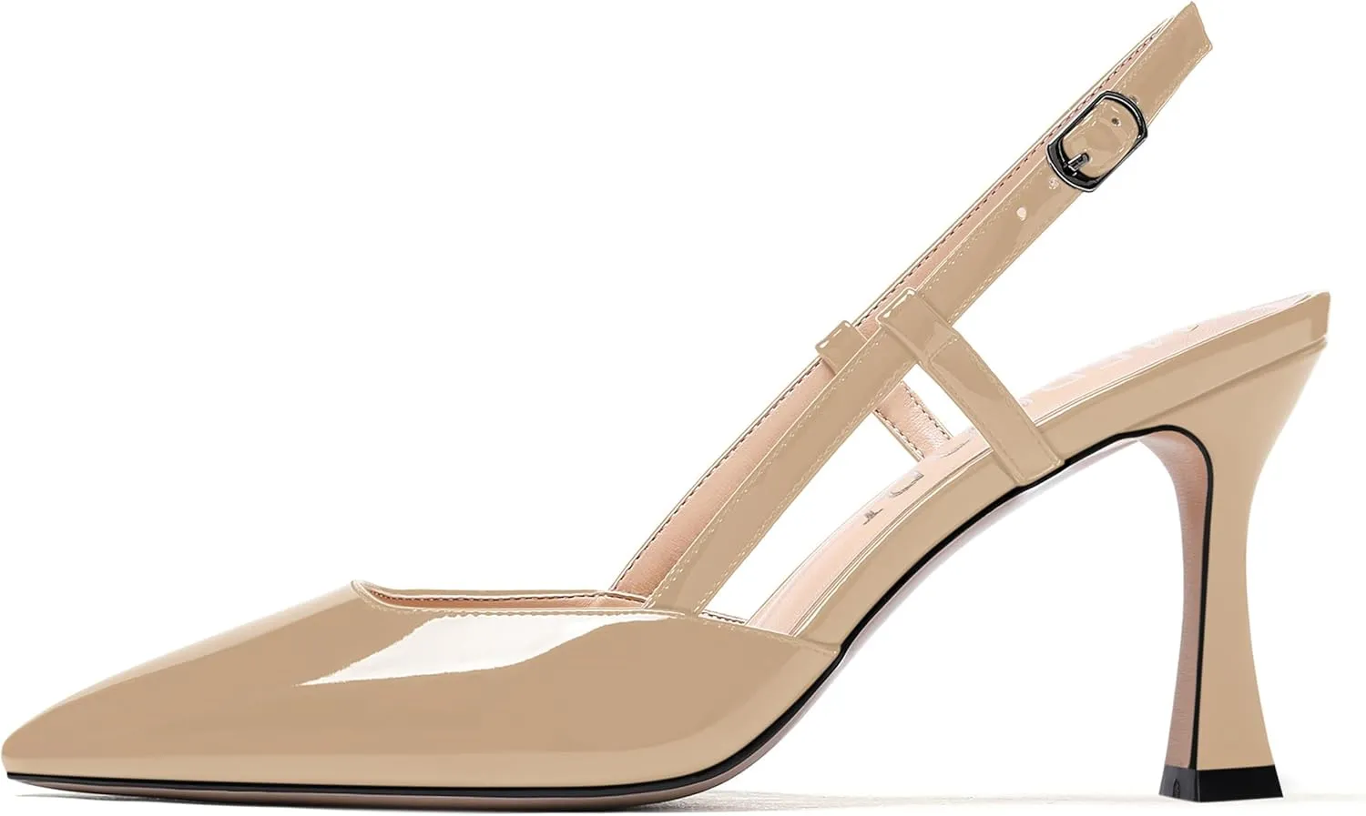MERRORI Womens Dress Wedding Buckle Patent Pointed Toe Slingback Spool High Heel Pumps Shoes 3.3 Inch