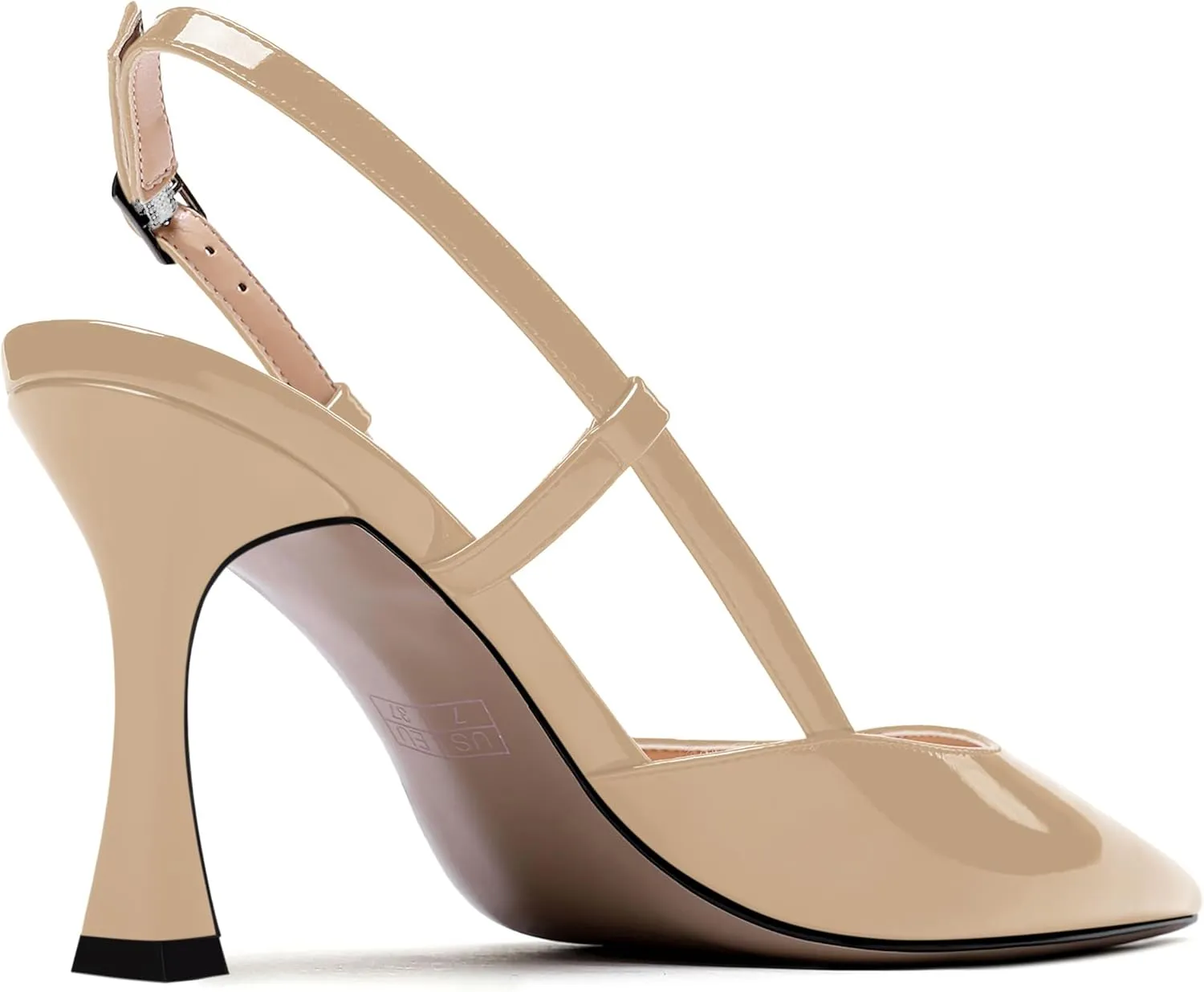 MERRORI Womens Dress Wedding Buckle Patent Pointed Toe Slingback Spool High Heel Pumps Shoes 3.3 Inch
