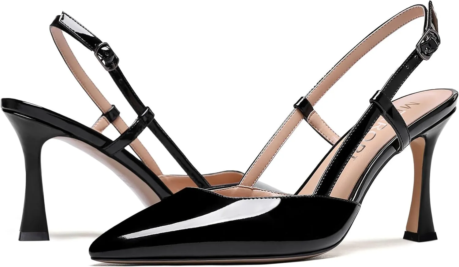 MERRORI Womens Dress Wedding Buckle Patent Pointed Toe Slingback Spool High Heel Pumps Shoes 3.3 Inch
