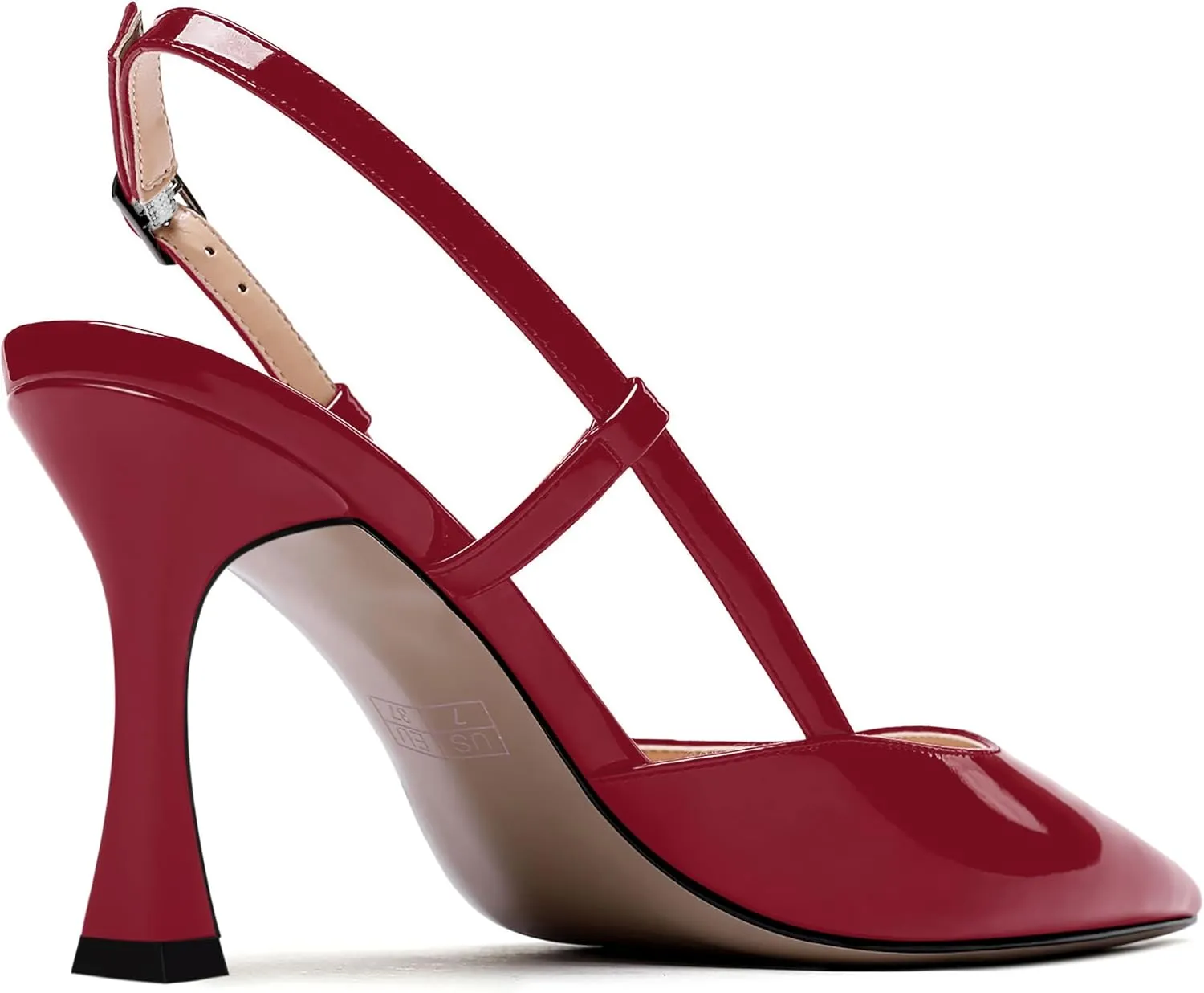 MERRORI Womens Dress Wedding Buckle Patent Pointed Toe Slingback Spool High Heel Pumps Shoes 3.3 Inch
