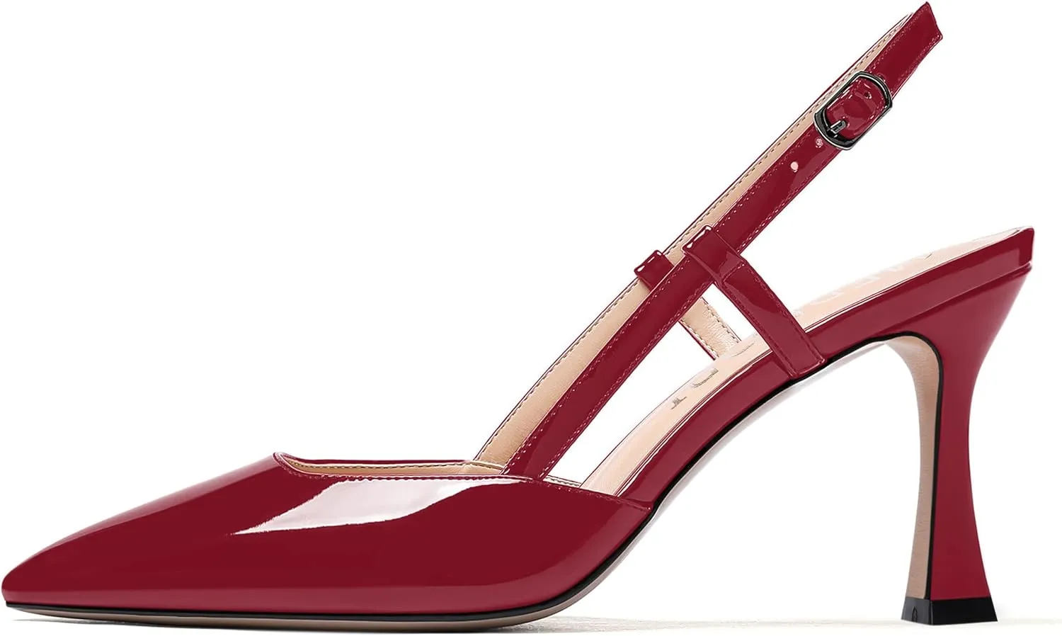 MERRORI Womens Dress Wedding Buckle Patent Pointed Toe Slingback Spool High Heel Pumps Shoes 3.3 Inch