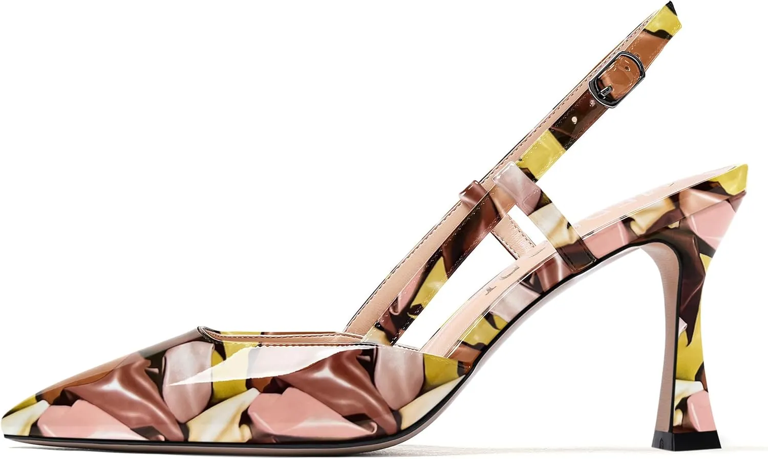 MERRORI Womens Dress Wedding Buckle Patent Pointed Toe Slingback Spool High Heel Pumps Shoes 3.3 Inch