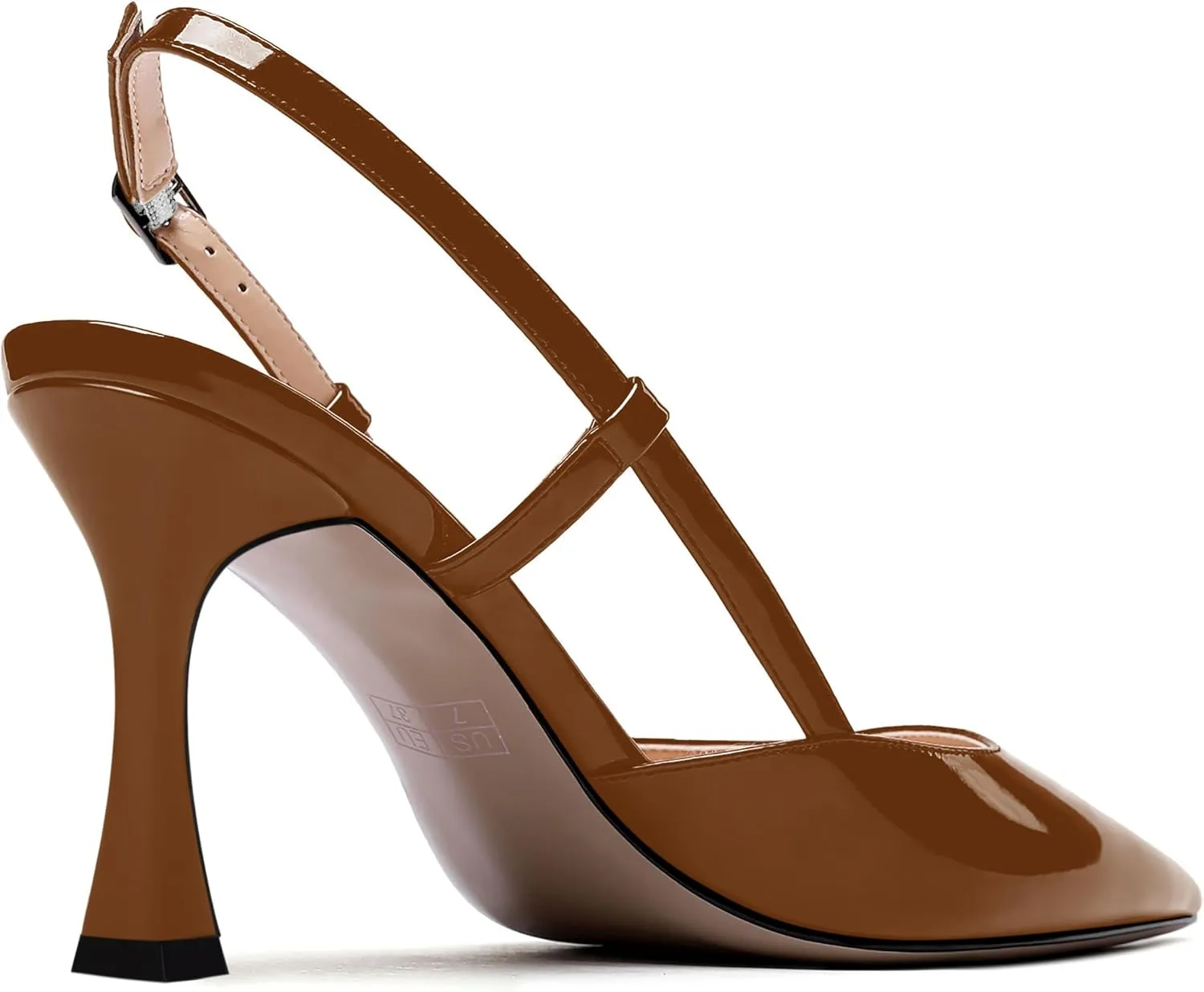 MERRORI Womens Dress Wedding Buckle Patent Pointed Toe Slingback Spool High Heel Pumps Shoes 3.3 Inch