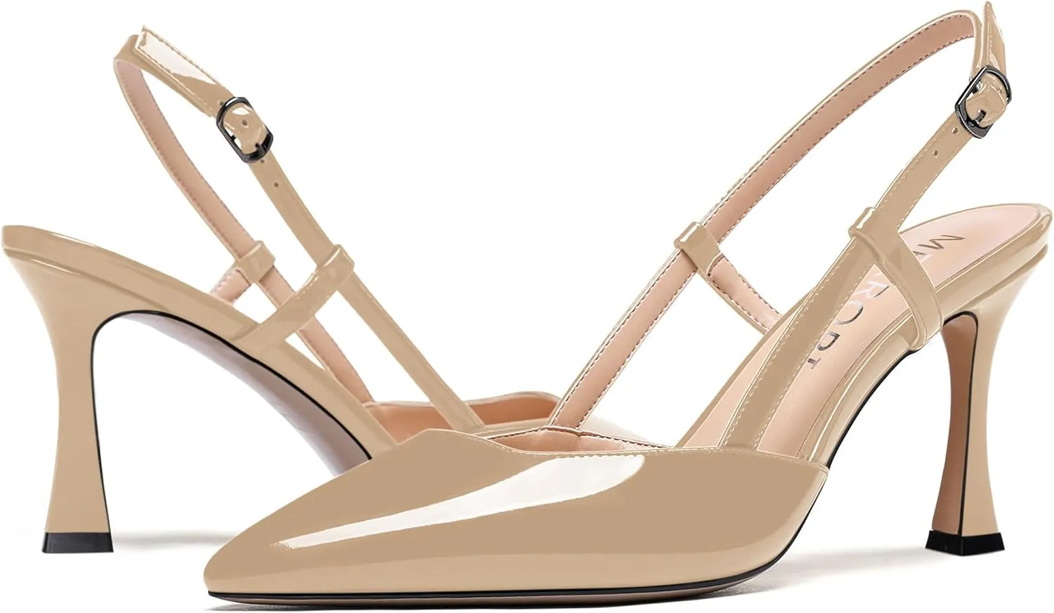 MERRORI Womens Dress Wedding Buckle Patent Pointed Toe Slingback Spool High Heel Pumps Shoes 3.3 Inch