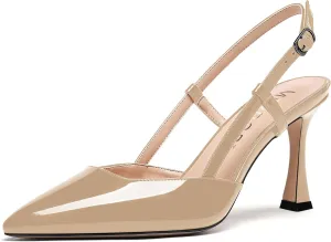 MERRORI Womens Dress Wedding Buckle Patent Pointed Toe Slingback Spool High Heel Pumps Shoes 3.3 Inch