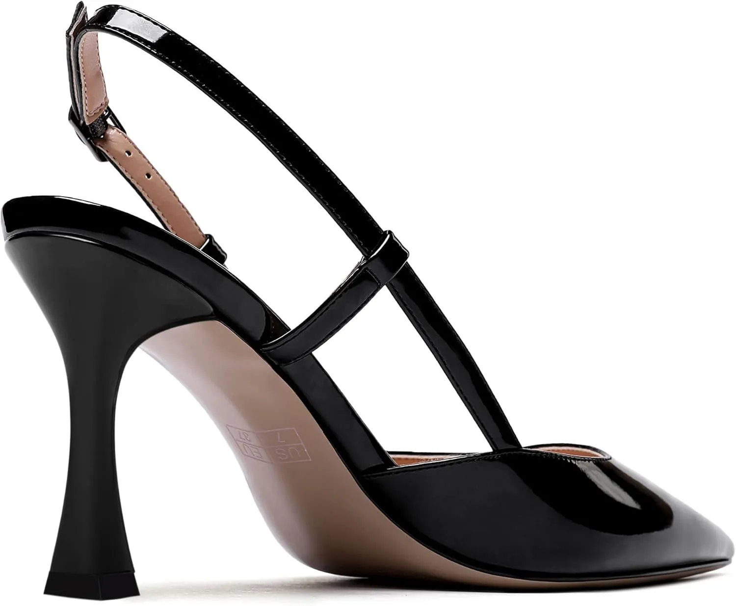 MERRORI Womens Dress Wedding Buckle Patent Pointed Toe Slingback Spool High Heel Pumps Shoes 3.3 Inch