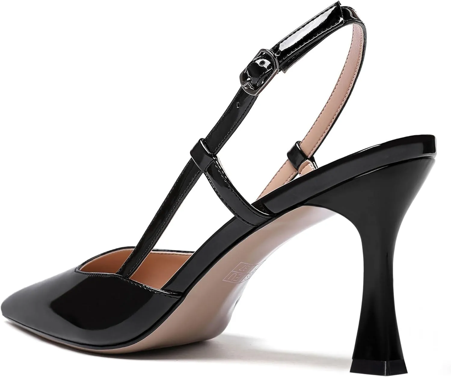MERRORI Womens Dress Wedding Buckle Patent Pointed Toe Slingback Spool High Heel Pumps Shoes 3.3 Inch