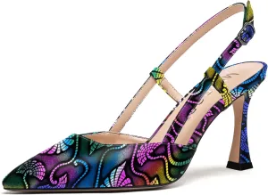 MERRORI Womens Dress Wedding Buckle Patent Pointed Toe Slingback Spool High Heel Pumps Shoes 3.3 Inch