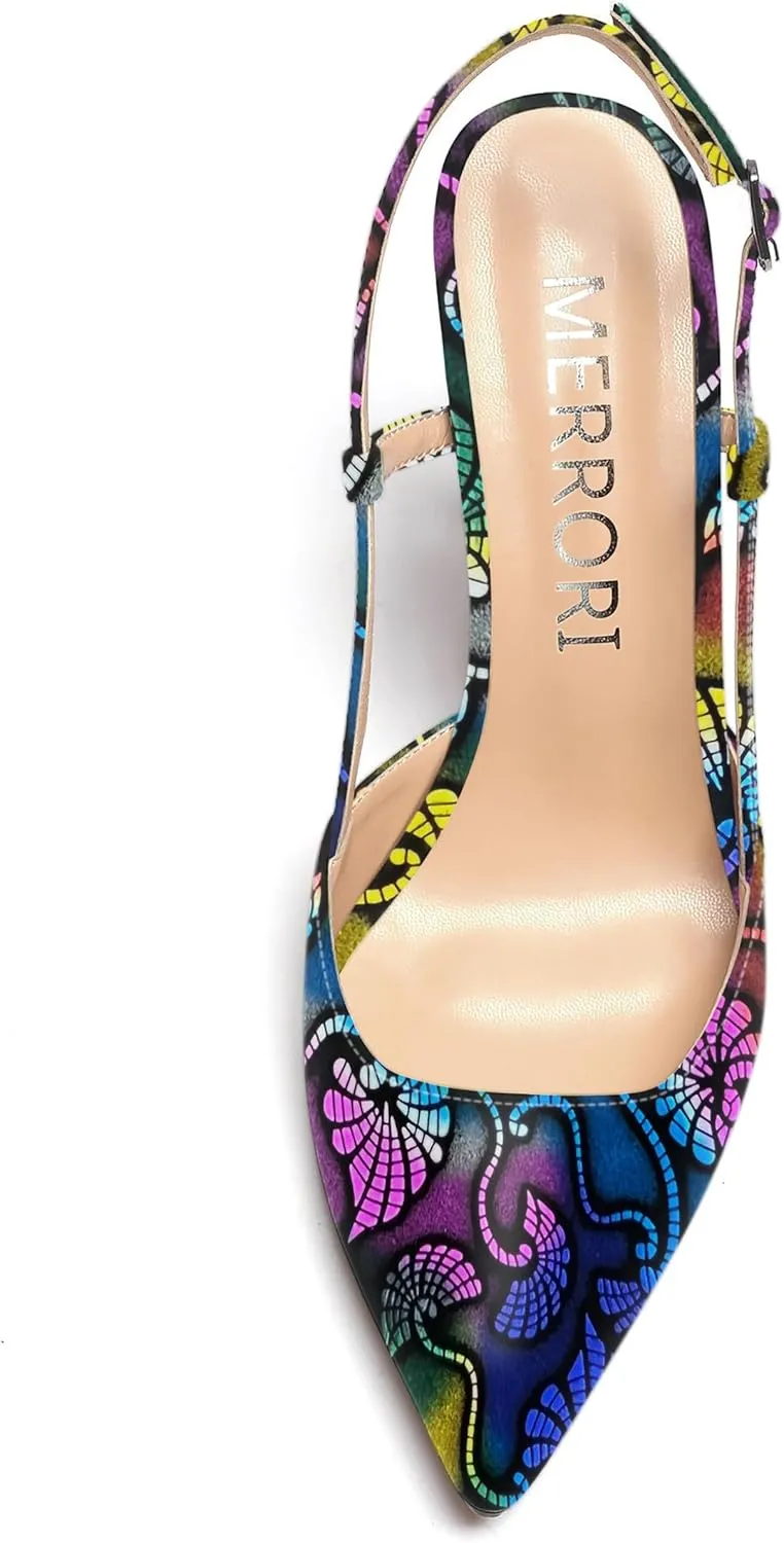 MERRORI Womens Dress Wedding Buckle Patent Pointed Toe Slingback Spool High Heel Pumps Shoes 3.3 Inch