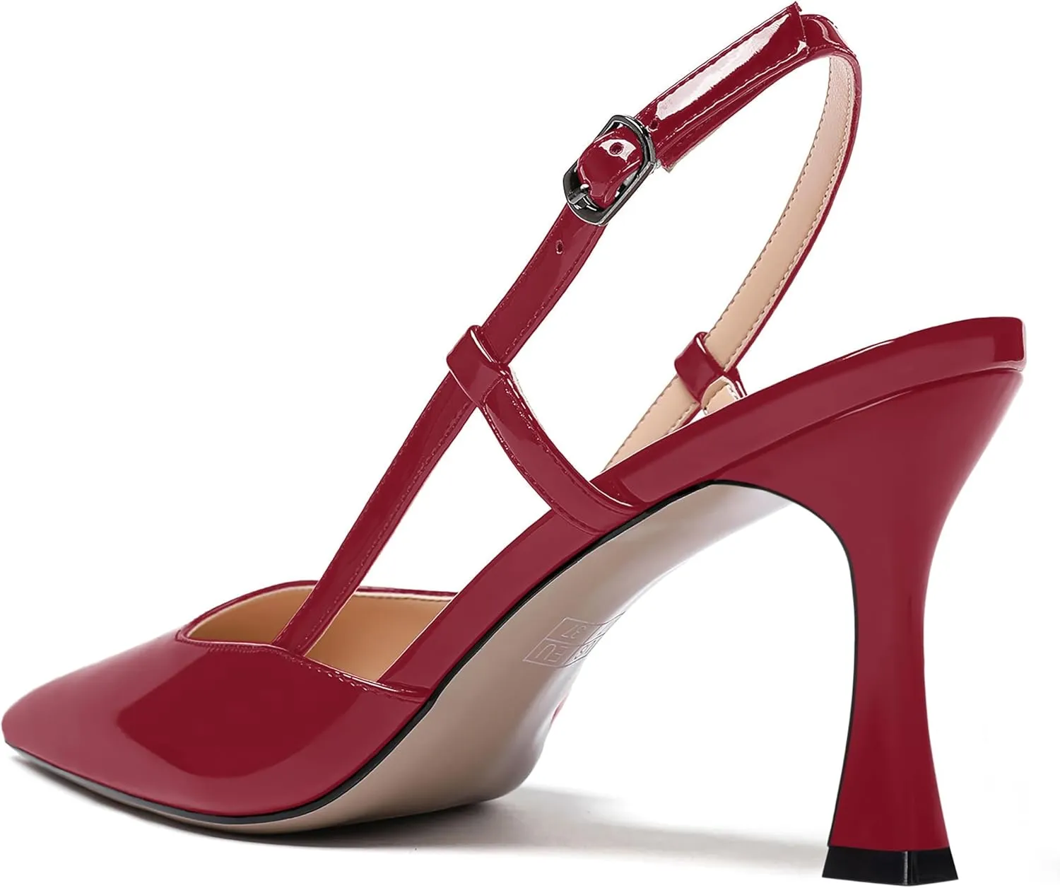 MERRORI Womens Dress Wedding Buckle Patent Pointed Toe Slingback Spool High Heel Pumps Shoes 3.3 Inch