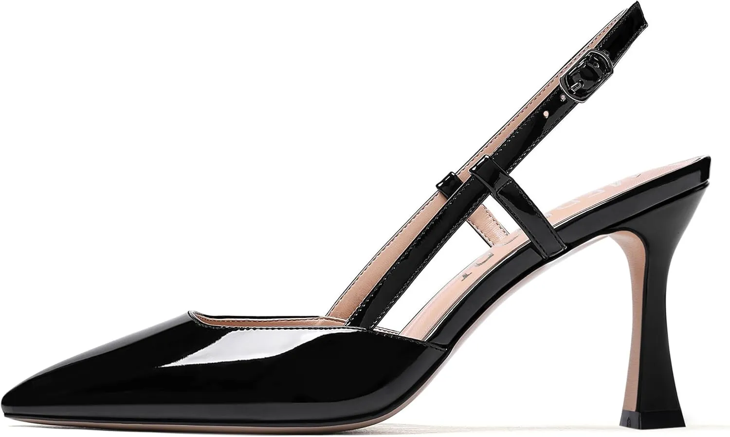 MERRORI Womens Dress Wedding Buckle Patent Pointed Toe Slingback Spool High Heel Pumps Shoes 3.3 Inch