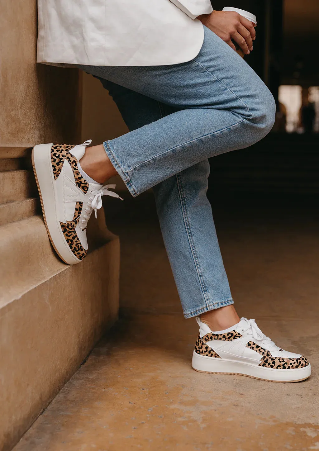 Mia White Dice Jaguar Print Sneakers
