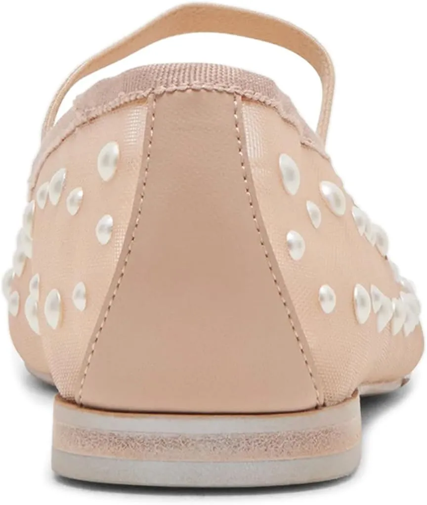 miss left Women Stylish Pearls Round Toe Mary Jane Flats Bowknots Elastic Strap Mesh Breathable Ballet Shoes Size 4-16 US