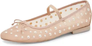 miss left Women Stylish Pearls Round Toe Mary Jane Flats Bowknots Elastic Strap Mesh Breathable Ballet Shoes Size 4-16 US