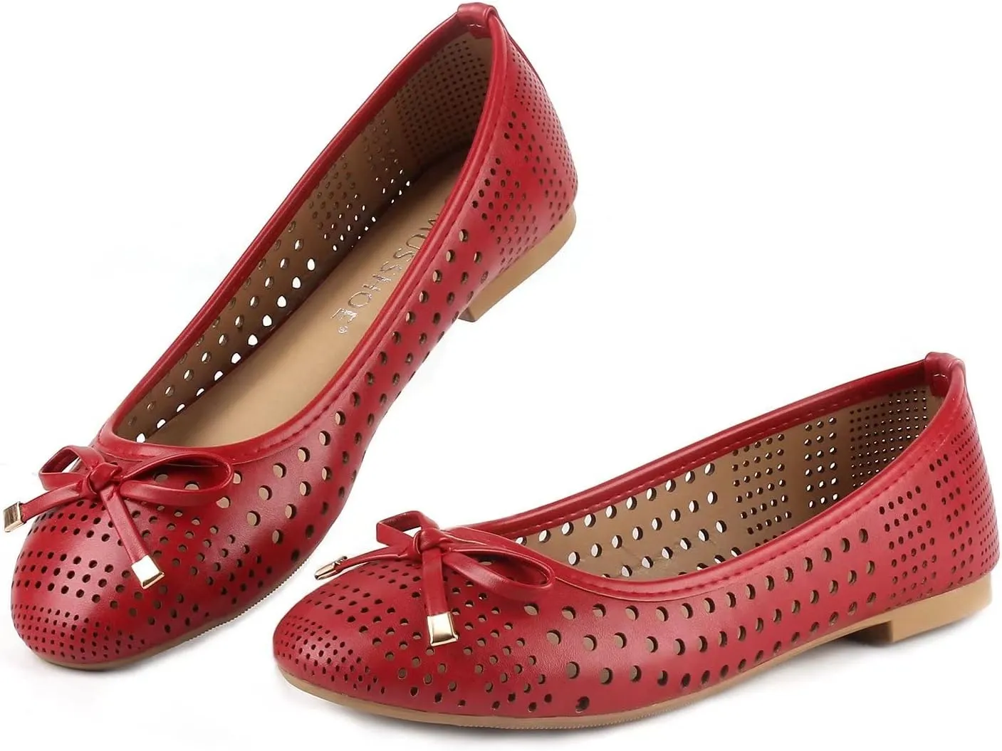 MUSSHOE Flats Shoes Women Breathable Summer Women Flats, Red 9