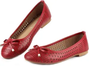 MUSSHOE Flats Shoes Women Breathable Summer Women Flats, Red 9