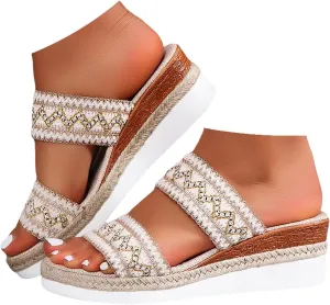 Orthopedic Wedge Slides for Women 2025 Fashionable Summer Open Toe Two Strap Bohemian Casual Comfortable Outdoor Slippers Comfortable Beach Vacation Party Walking Shoes