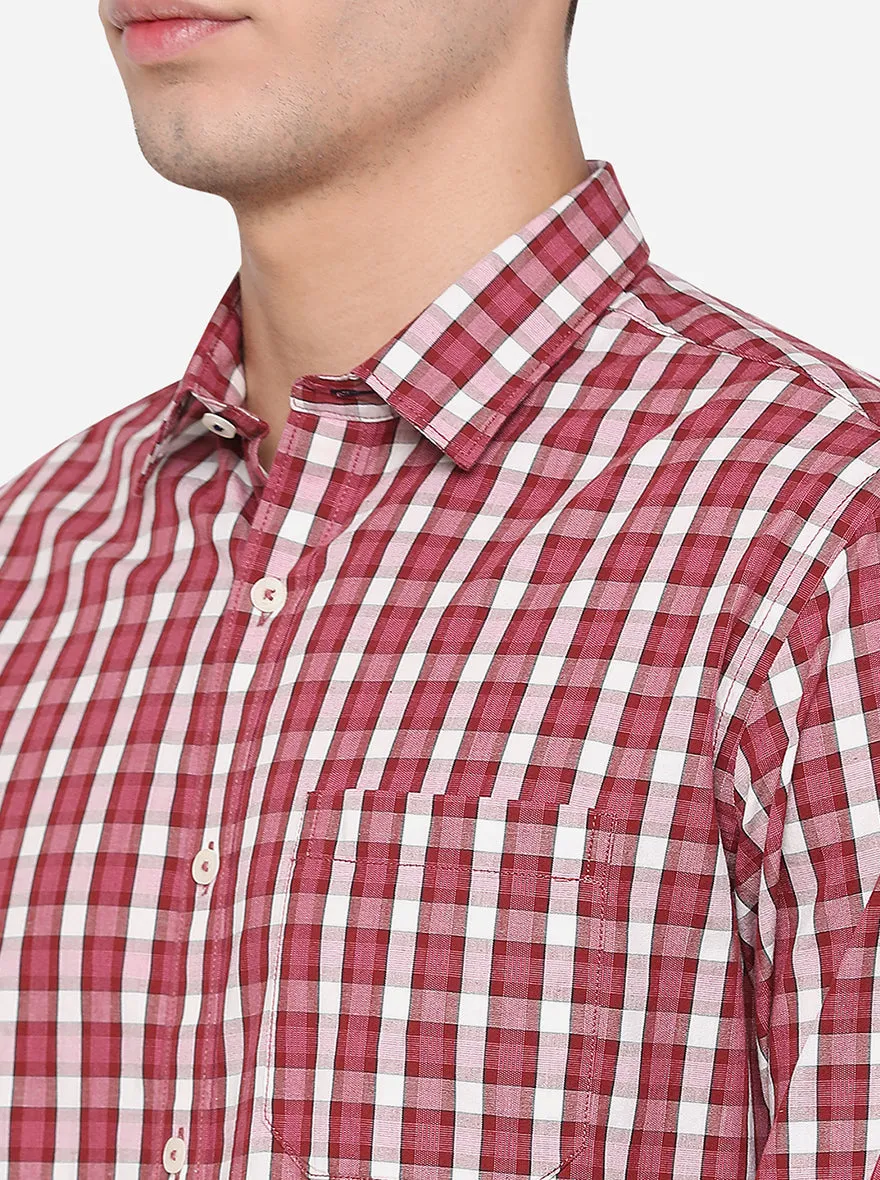 Red & White Checked Slim Fit Casual Shirt | Greenfibre