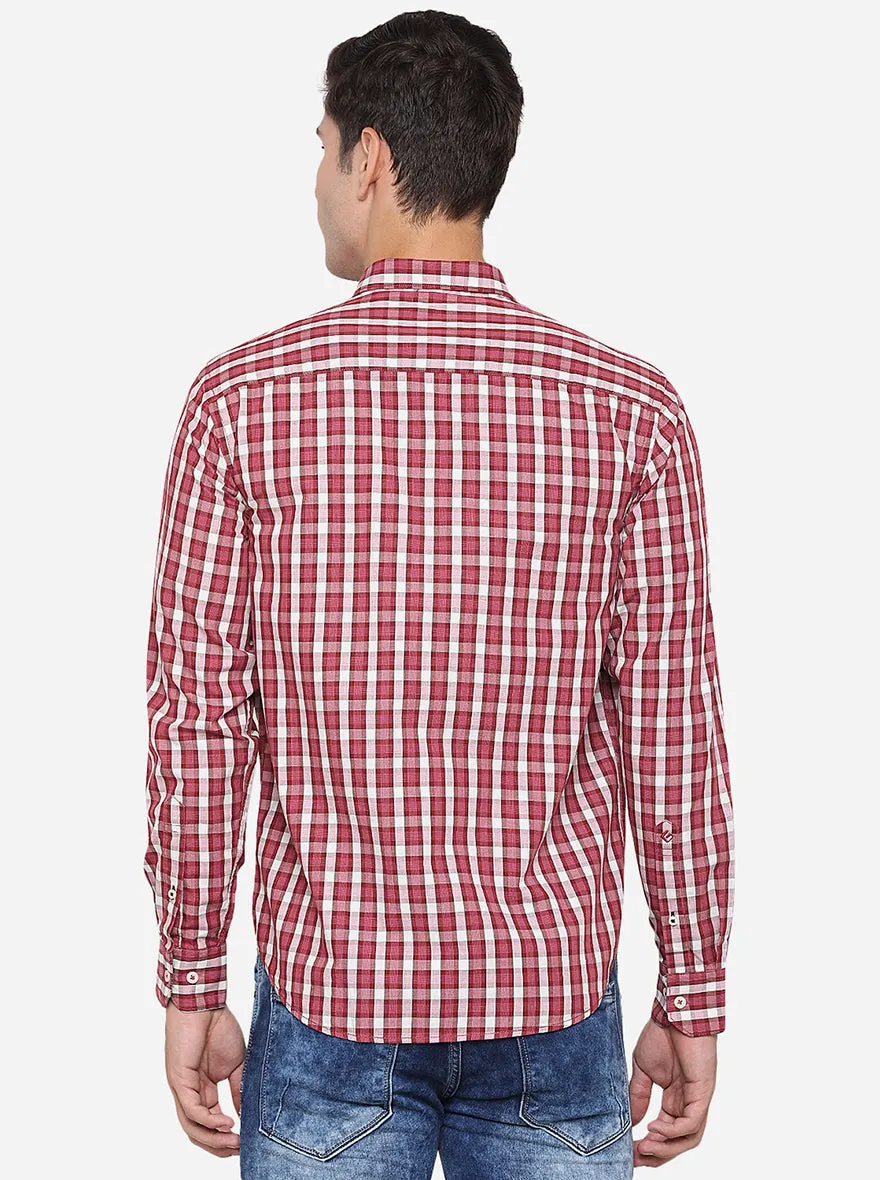 Red & White Checked Slim Fit Casual Shirt | Greenfibre