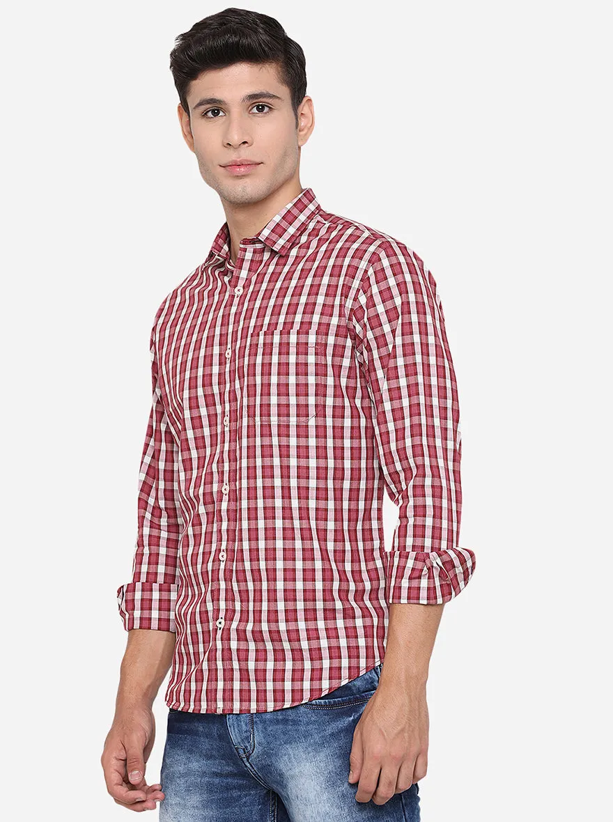 Red & White Checked Slim Fit Casual Shirt | Greenfibre