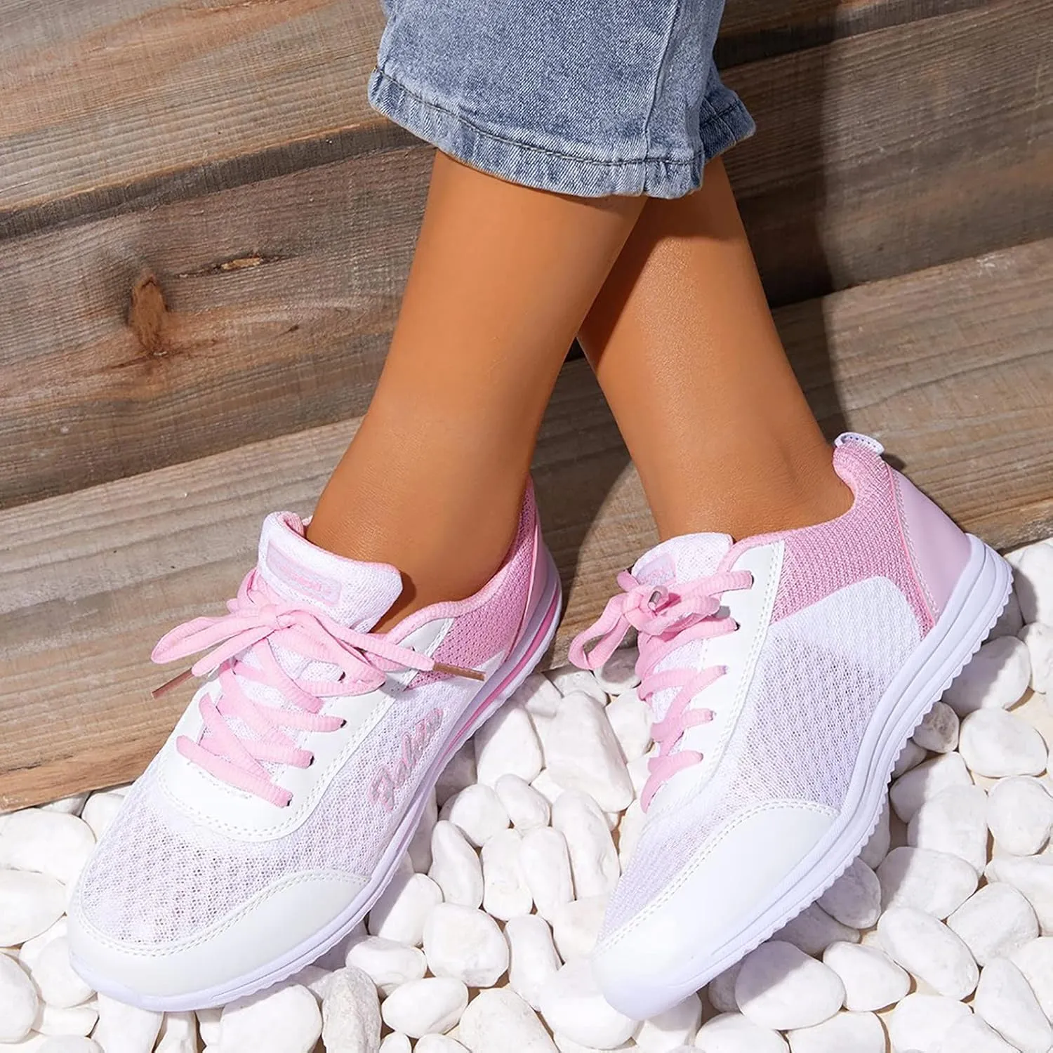Sneakers for Women Walking Shoes Non Slip Lace Up Tennis Shoes Men Slip On Casual Shoes for Fall White Sneakers Black Tennis Shoe Cross Trainer Shoe