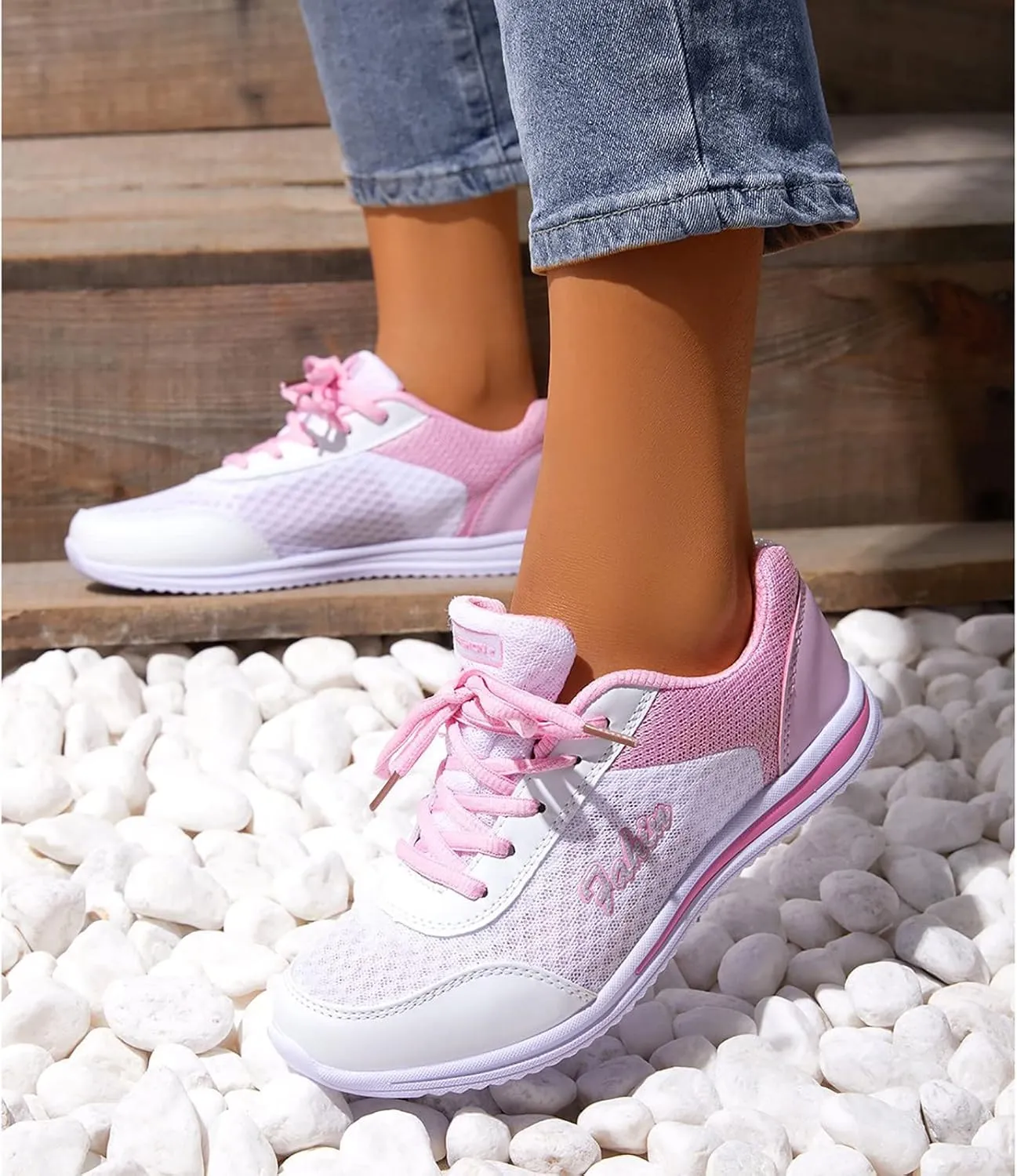 Sneakers for Women Walking Shoes Non Slip Lace Up Tennis Shoes Men Slip On Casual Shoes for Fall White Sneakers Black Tennis Shoe Cross Trainer Shoe