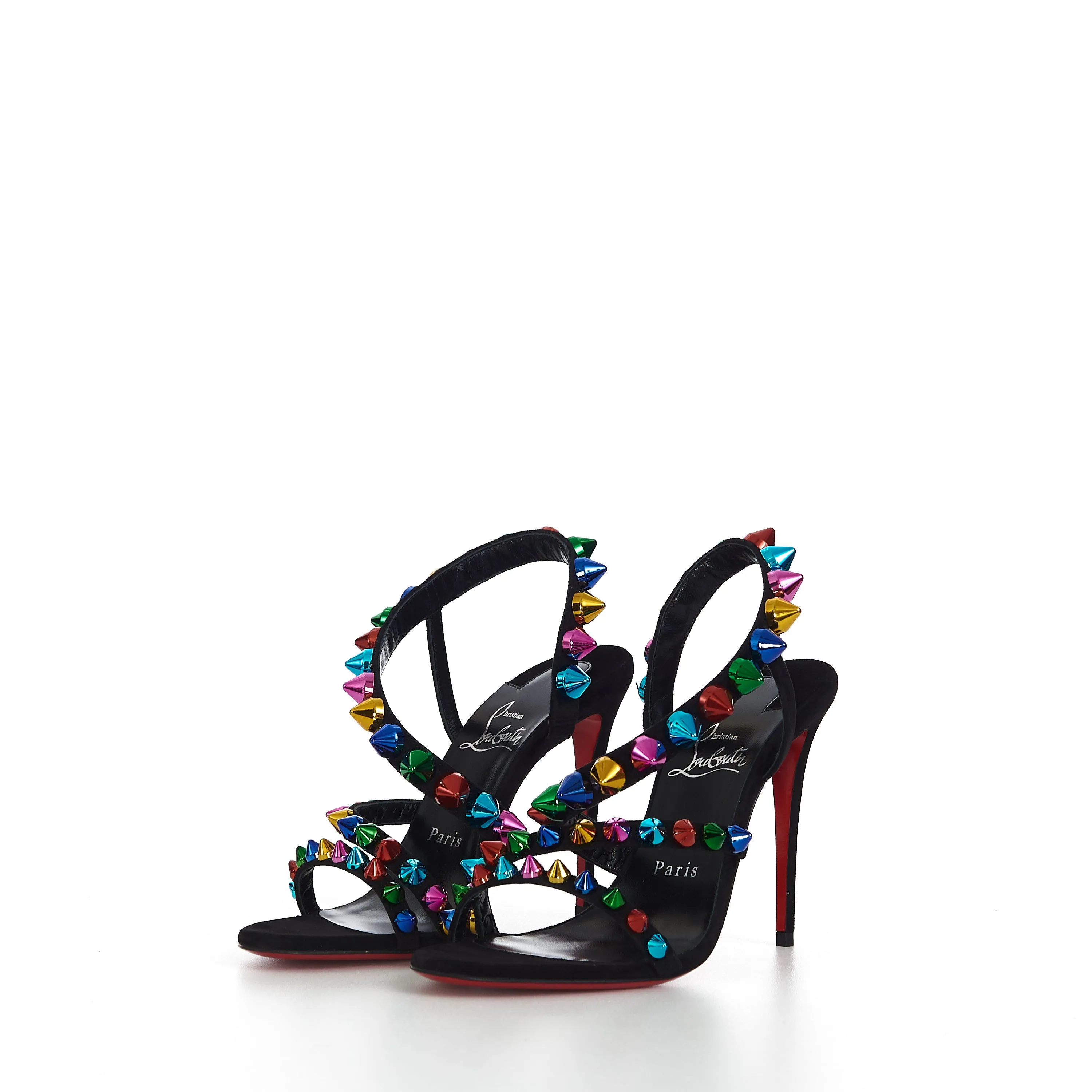 Spikita Strap 100 In Black Suede With Multi Color Spikes
