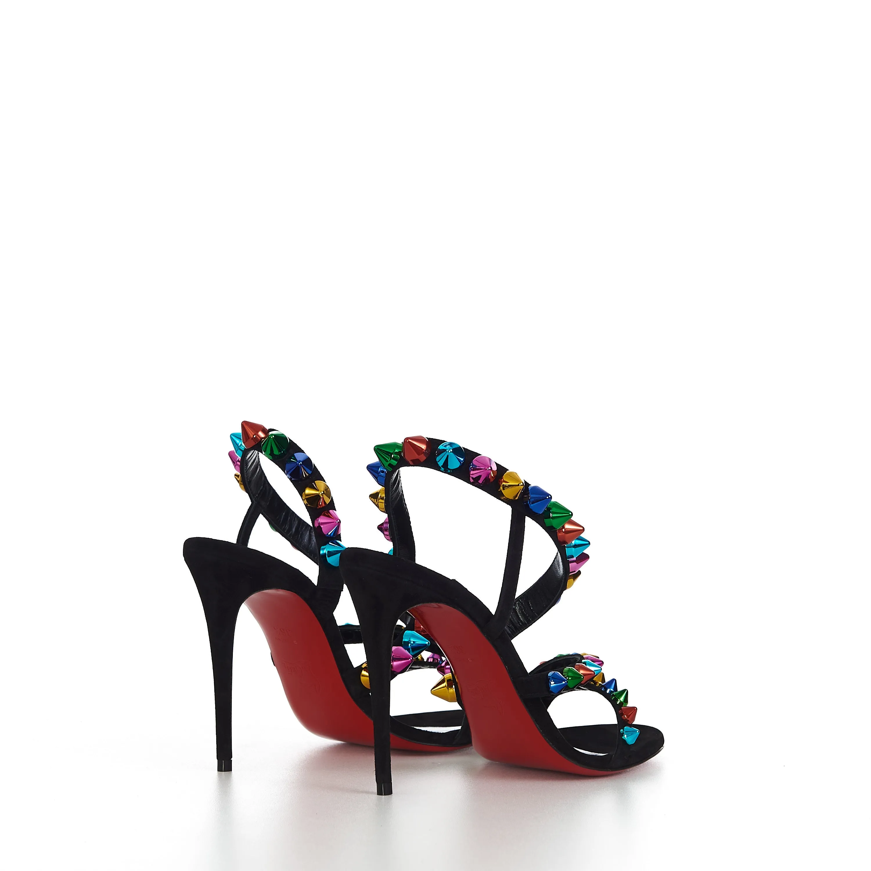 Spikita Strap 100 In Black Suede With Multi Color Spikes