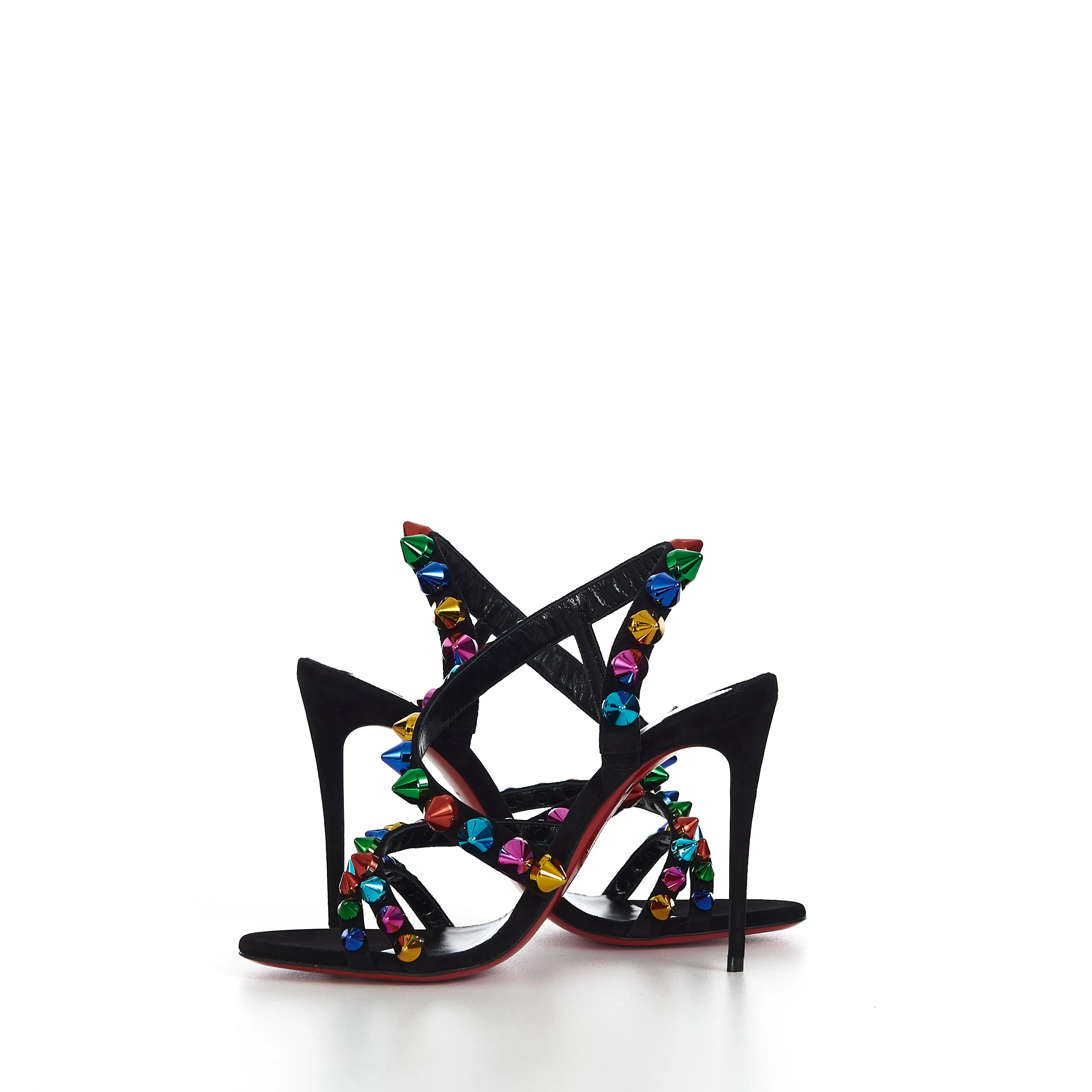 Spikita Strap 100 In Black Suede With Multi Color Spikes